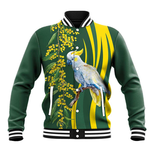 White Cockatoo and Golden Wattle Baseball Jacket Australian Native Bird