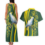 White Cockatoo and Golden Wattle Couples Matching Tank Maxi Dress and Hawaiian Shirt Australian Native Bird