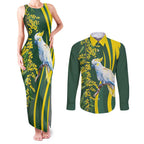 White Cockatoo and Golden Wattle Couples Matching Tank Maxi Dress and Long Sleeve Button Shirt Australian Native Bird