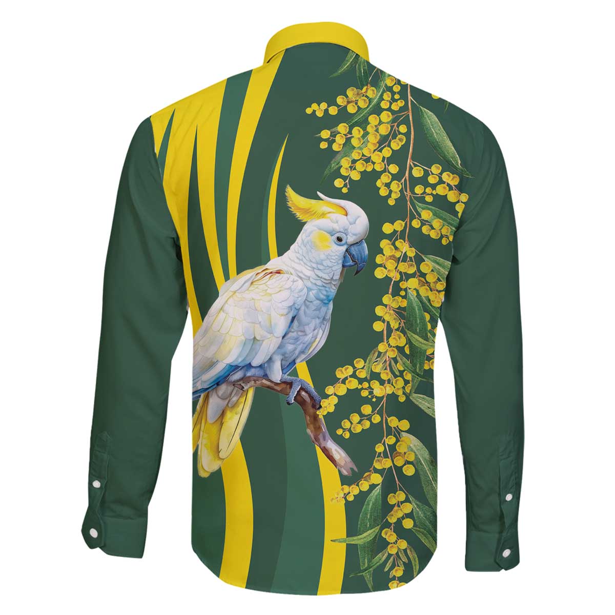 White Cockatoo and Golden Wattle Family Matching Off The Shoulder Long Sleeve Dress and Hawaiian Shirt Australian Native Bird