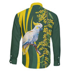 White Cockatoo and Golden Wattle Family Matching Off The Shoulder Long Sleeve Dress and Hawaiian Shirt Australian Native Bird