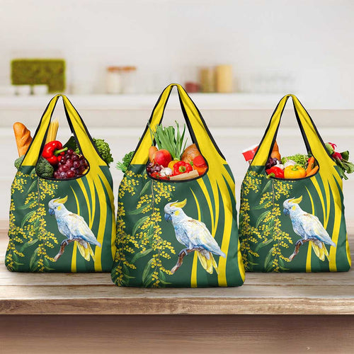 White Cockatoo and Golden Wattle Grocery Bag Australian Native Bird