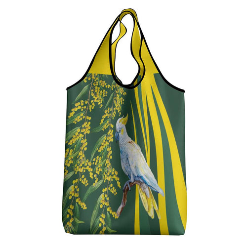 White Cockatoo and Golden Wattle Grocery Bag Australian Native Bird