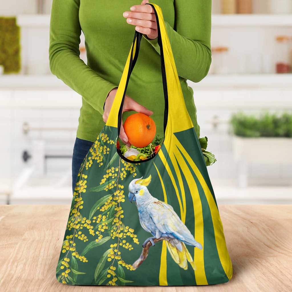 White Cockatoo and Golden Wattle Grocery Bag Australian Native Bird
