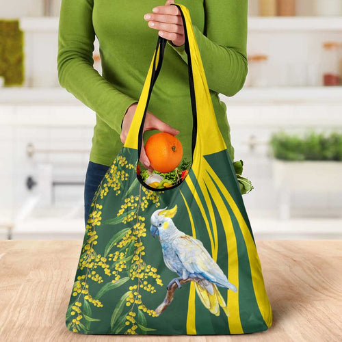 White Cockatoo and Golden Wattle Grocery Bag Australian Native Bird