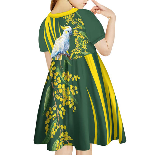 White Cockatoo and Golden Wattle Kid Short Sleeve Dress Australian Native Bird