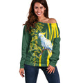 White Cockatoo and Golden Wattle Off Shoulder Sweater Australian Native Bird