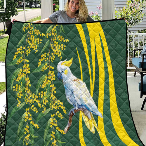 White Cockatoo and Golden Wattle Quilt Australian Native Bird