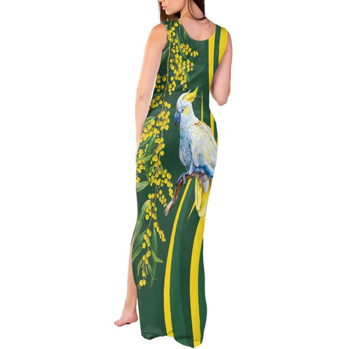 White Cockatoo and Golden Wattle Tank Maxi Dress Australian Native Bird