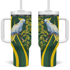 White Cockatoo and Golden Wattle Tumbler With Handle Australian Native Bird