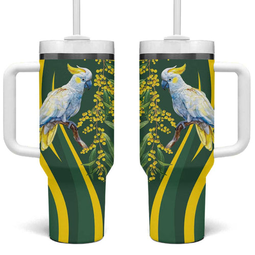 White Cockatoo and Golden Wattle Tumbler With Handle Australian Native Bird