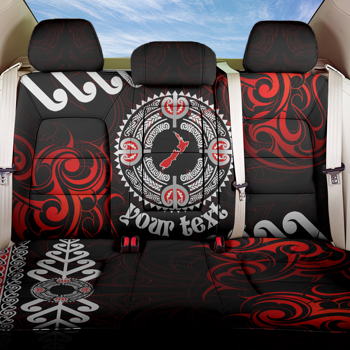 New Zealand Waitangi Day Personalised Back Car Seat Cover Aotearoa Te Ra O Waitangi With Maori Tattoo