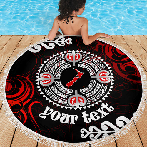 New Zealand Waitangi Day Personalised Beach Blanket Aotearoa Te Ra O Waitangi With Maori Tattoo