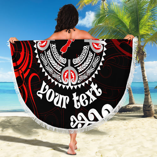 New Zealand Waitangi Day Personalised Beach Blanket Aotearoa Te Ra O Waitangi With Maori Tattoo