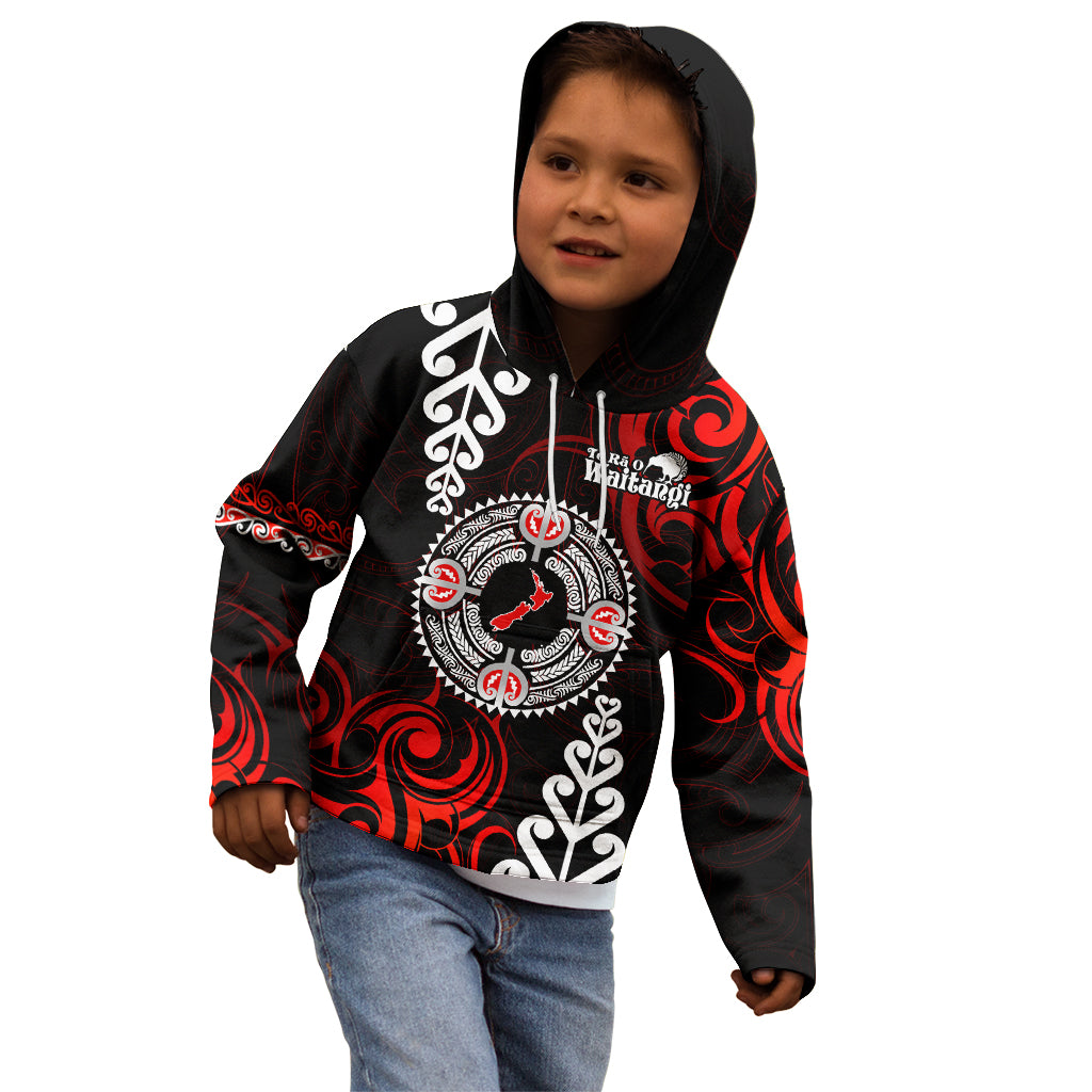 New Zealand Waitangi Day Personalised Kid Hoodie Aotearoa Te Ra O Waitangi With Maori Tattoo