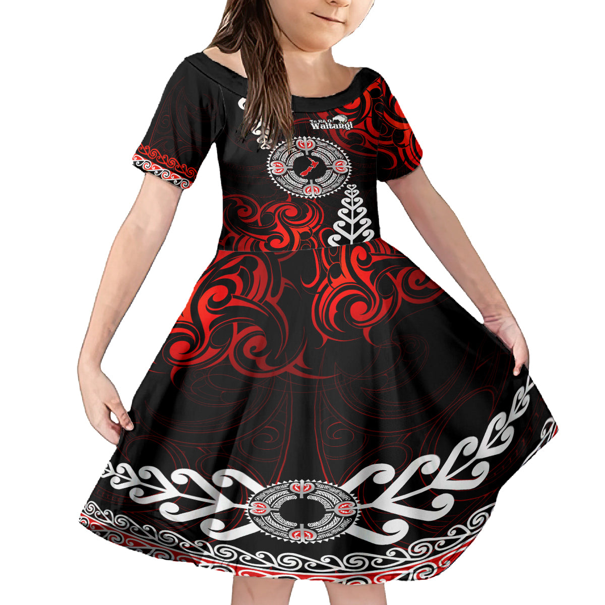 New Zealand Waitangi Day Personalised Kid Short Sleeve Dress Aotearoa Te Ra O Waitangi With Maori Tattoo