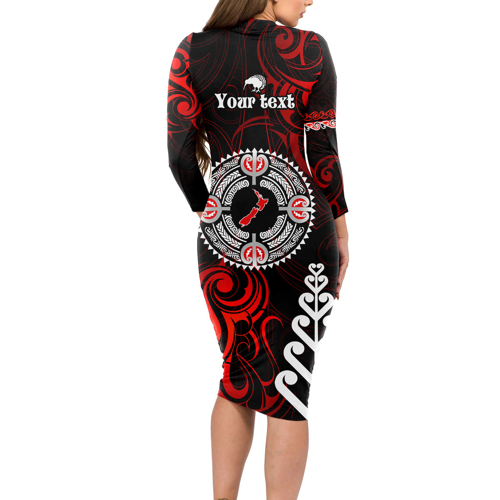New Zealand Waitangi Day Personalised Long Sleeve Bodycon Dress Aotearoa Te Ra O Waitangi With Maori Tattoo