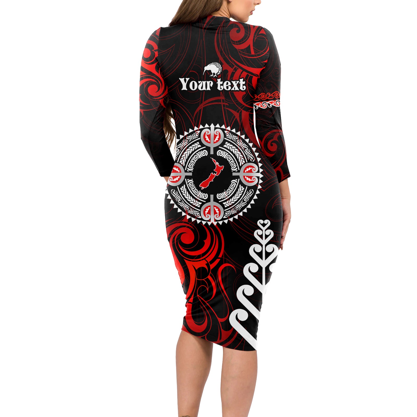 New Zealand Waitangi Day Personalised Long Sleeve Bodycon Dress Aotearoa Te Ra O Waitangi With Maori Tattoo