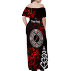 New Zealand Waitangi Day Personalised Off Shoulder Maxi Dress Aotearoa Te Ra O Waitangi With Maori Tattoo