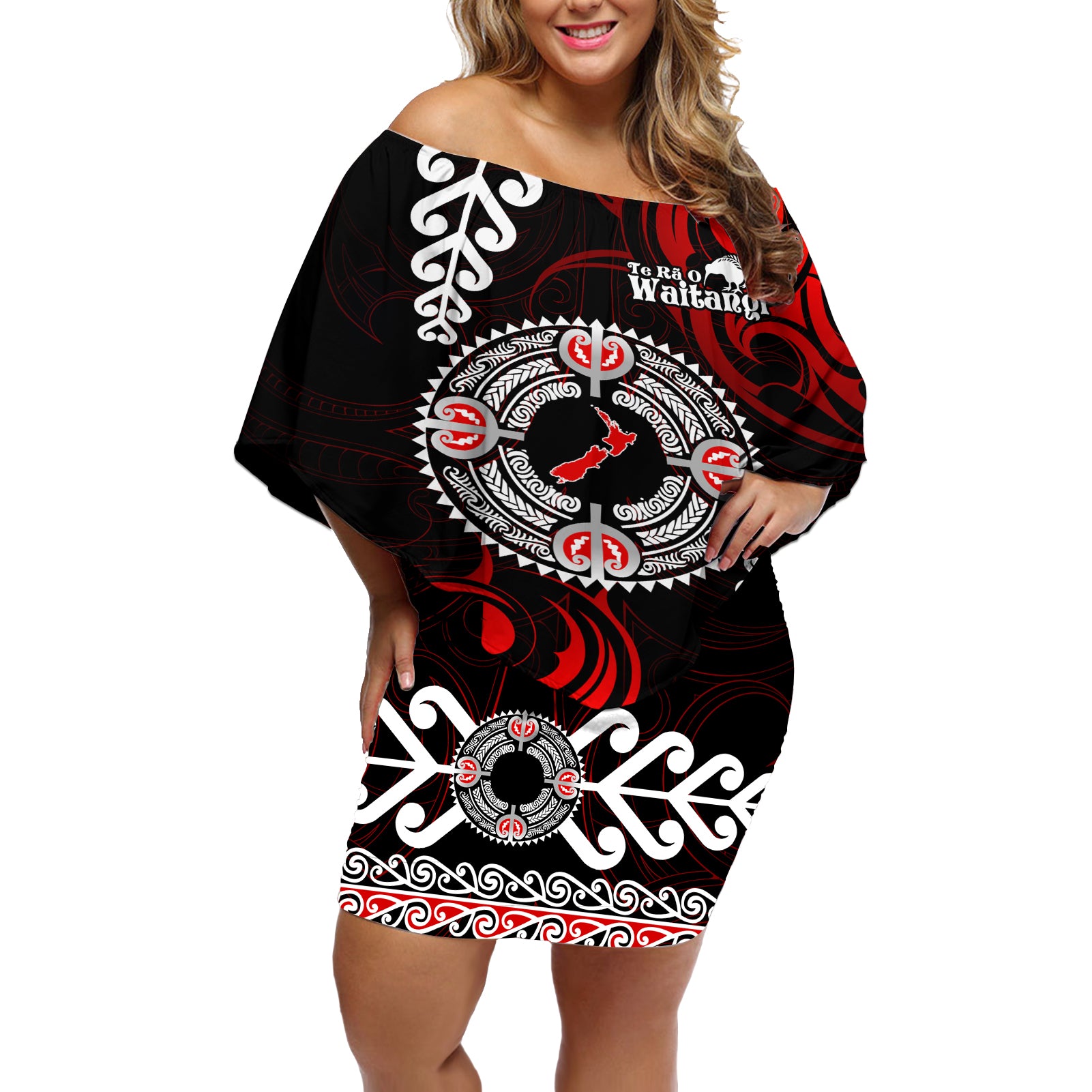 New Zealand Waitangi Day Personalised Off Shoulder Short Dress Aotearoa Te Ra O Waitangi With Maori Tattoo