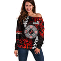 New Zealand Waitangi Day Personalised Off Shoulder Sweater Aotearoa Te Ra O Waitangi With Maori Tattoo