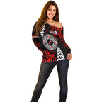 New Zealand Waitangi Day Personalised Off Shoulder Sweater Aotearoa Te Ra O Waitangi With Maori Tattoo