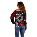 New Zealand Waitangi Day Personalised Off Shoulder Sweater Aotearoa Te Ra O Waitangi With Maori Tattoo