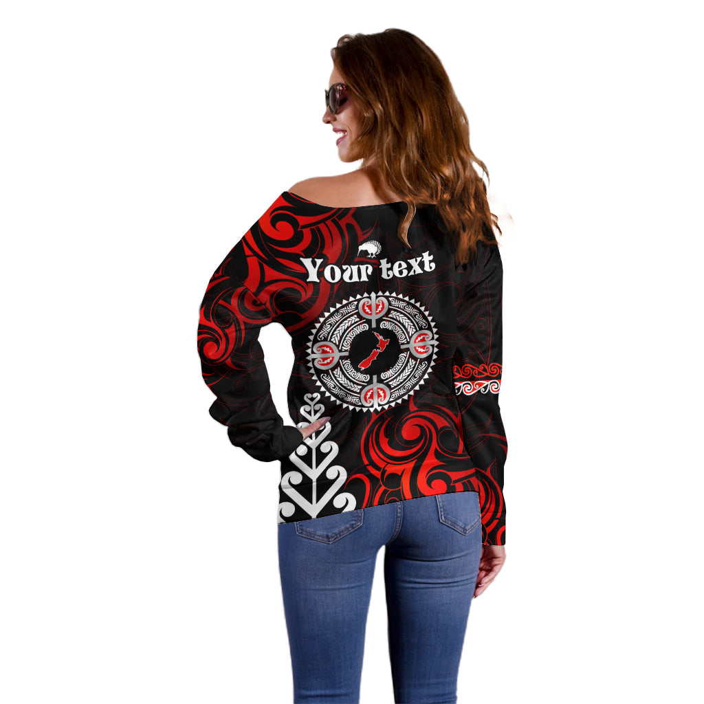 New Zealand Waitangi Day Personalised Off Shoulder Sweater Aotearoa Te Ra O Waitangi With Maori Tattoo