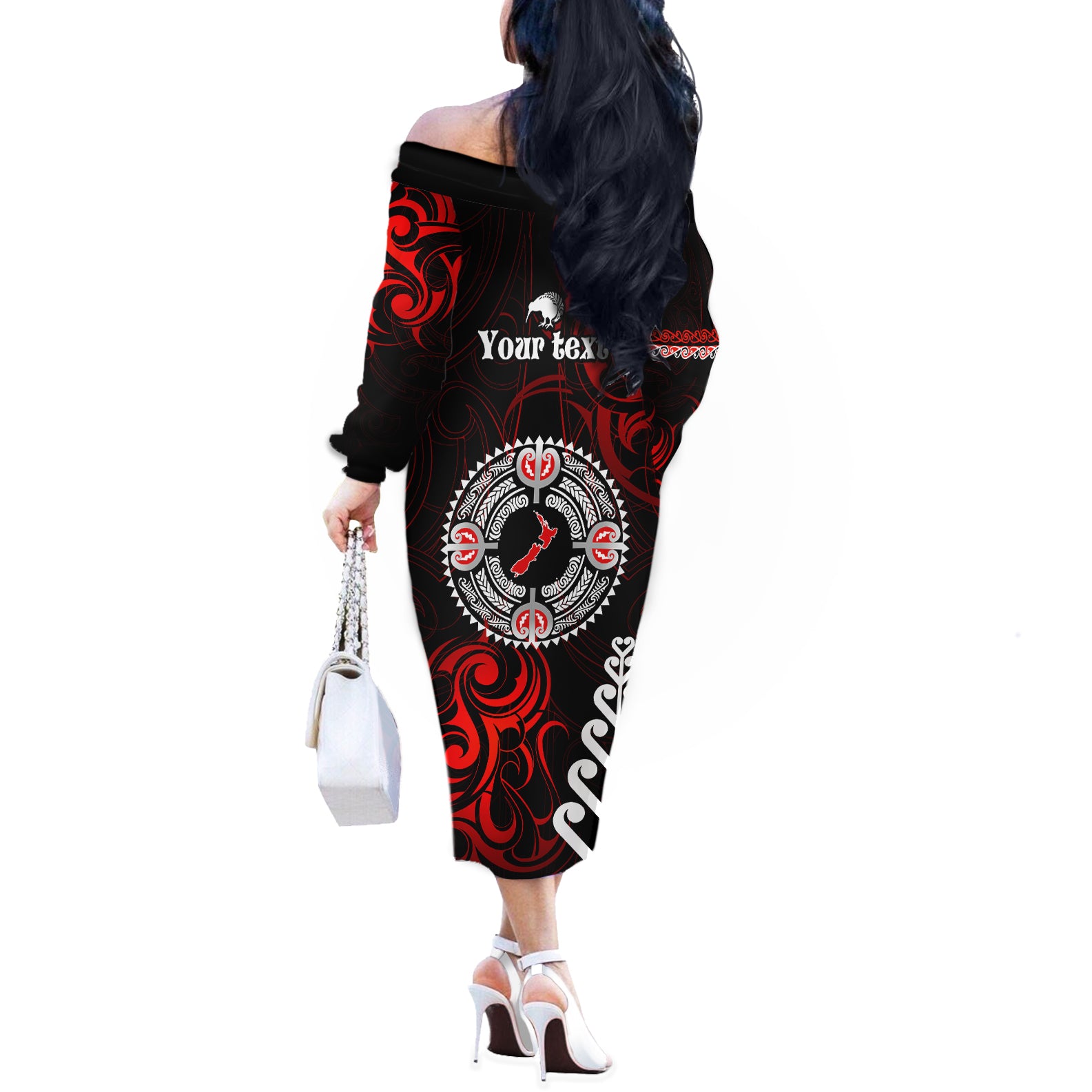 New Zealand Waitangi Day Personalised Off The Shoulder Long Sleeve Dress Aotearoa Te Ra O Waitangi With Maori Tattoo