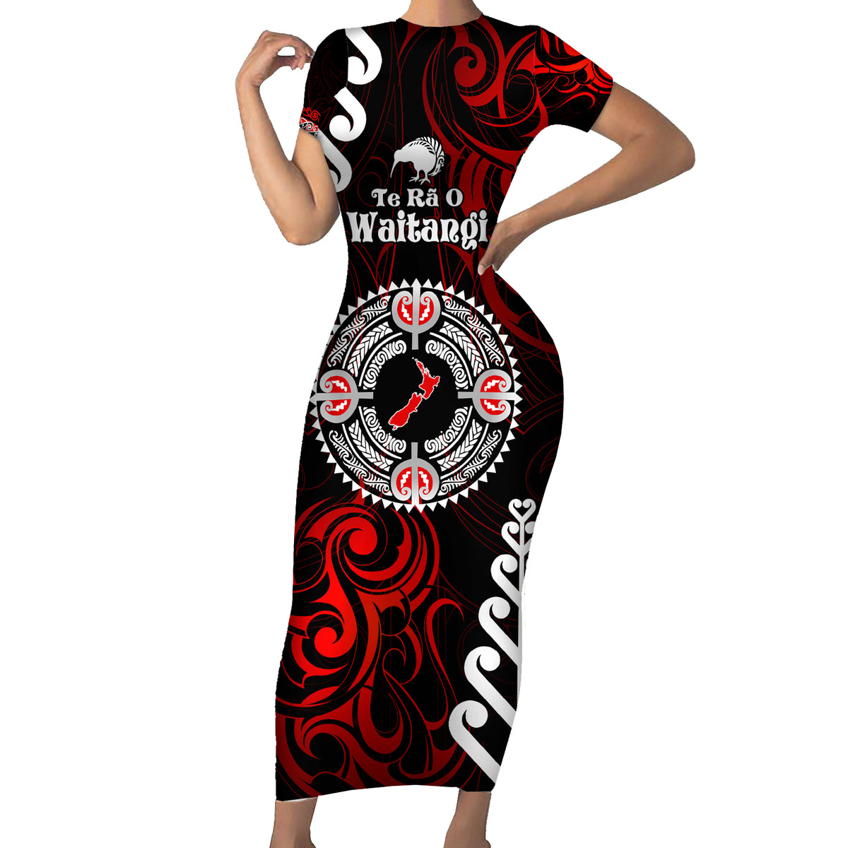 New Zealand Waitangi Day Personalised Short Sleeve Bodycon Dress Aotearoa Te Ra O Waitangi With Maori Tattoo