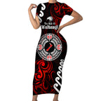 New Zealand Waitangi Day Personalised Short Sleeve Bodycon Dress Aotearoa Te Ra O Waitangi With Maori Tattoo