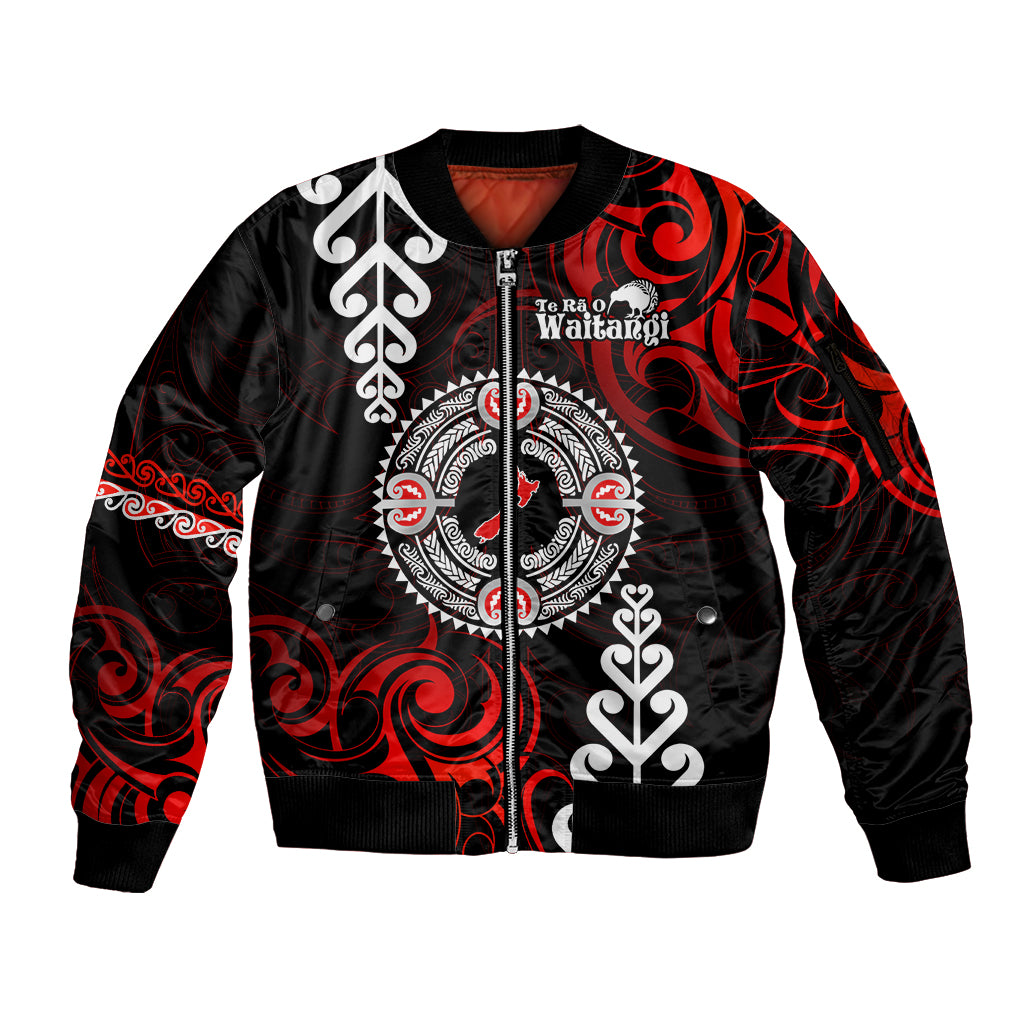 New Zealand Waitangi Day Personalised Sleeve Zip Bomber Jacket Aotearoa Te Ra O Waitangi With Maori Tattoo