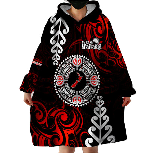 New Zealand Waitangi Day Personalised Wearable Blanket Hoodie Aotearoa Te Ra O Waitangi With Maori Tattoo