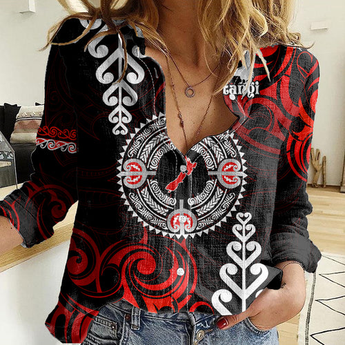 New Zealand Waitangi Day Personalised Women Casual Shirt Aotearoa Te Ra O Waitangi With Maori Tattoo