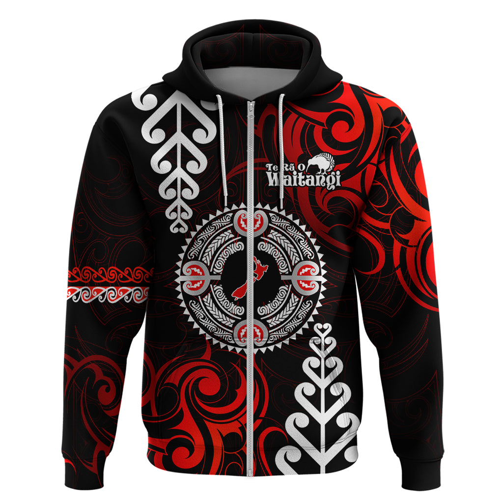 New Zealand Waitangi Day Personalised Zip Hoodie Aotearoa Te Ra O Waitangi With Maori Tattoo