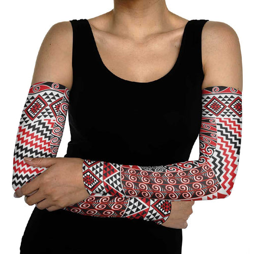 Aotearoa Kowhaiwhai Taniko Patchwork Motifs Arm Sleeves - Aussie Hoodie