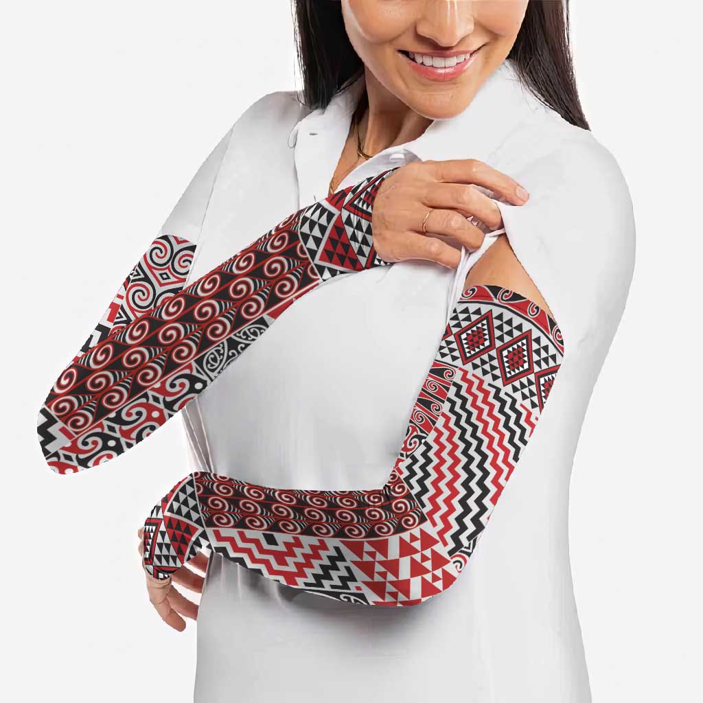 Aotearoa Kowhaiwhai Taniko Patchwork Motifs Arm Sleeves - Aussie Hoodie