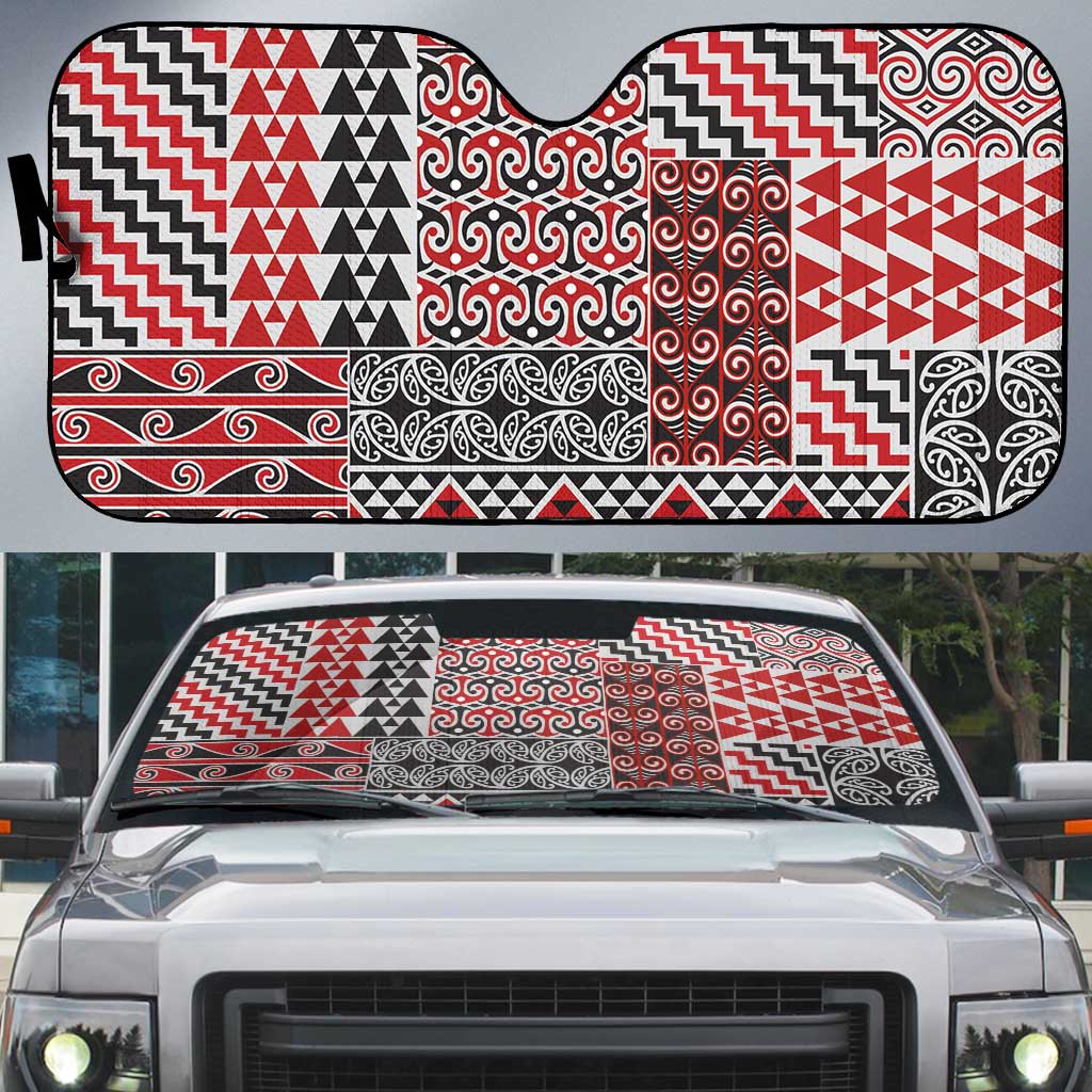 Aotearoa Kowhaiwhai Taniko Patchwork Motifs Auto Sun Shade - Aussie Hoodie
