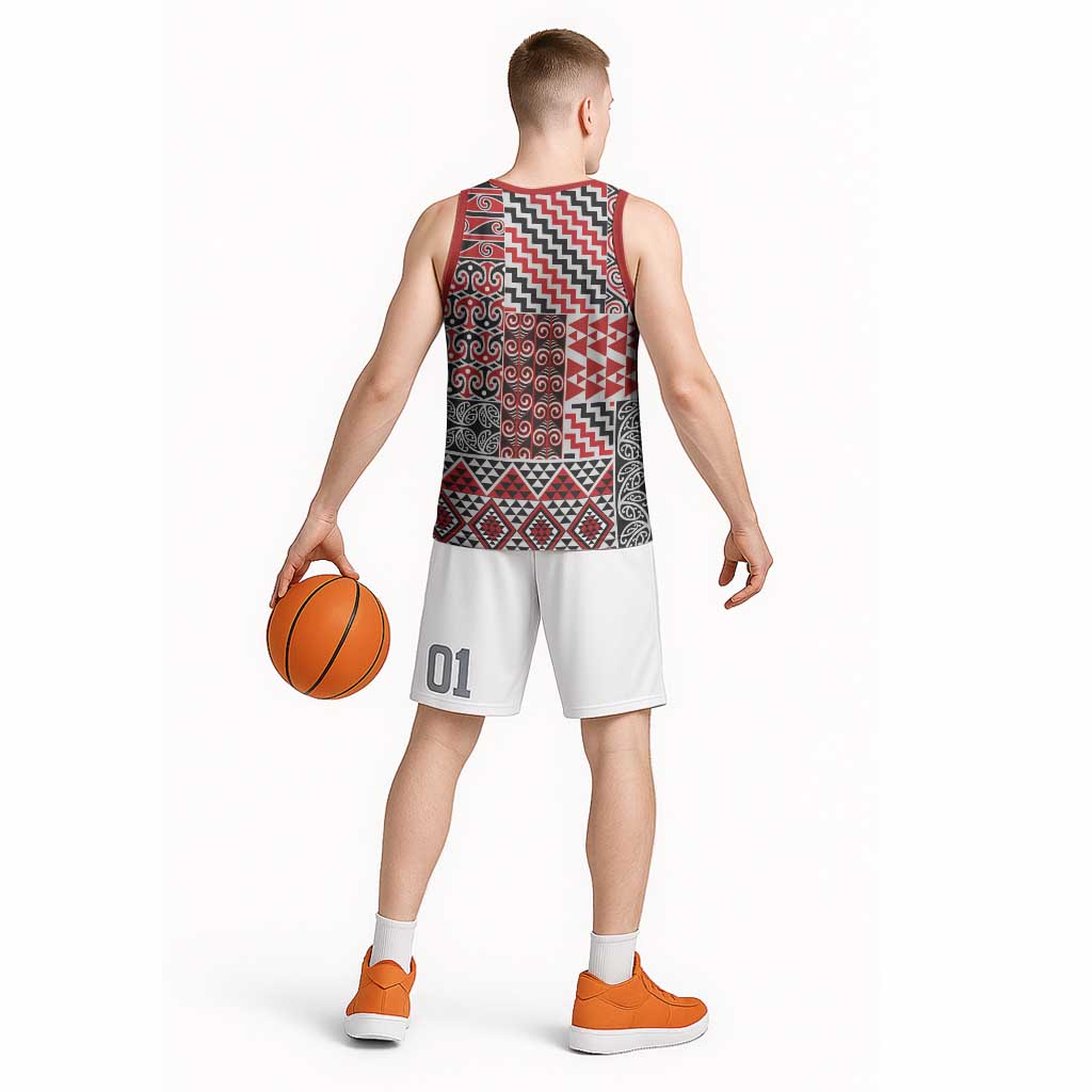Aotearoa Kowhaiwhai Taniko Patchwork Motifs Basketball Jersey - Aussie Hoodie