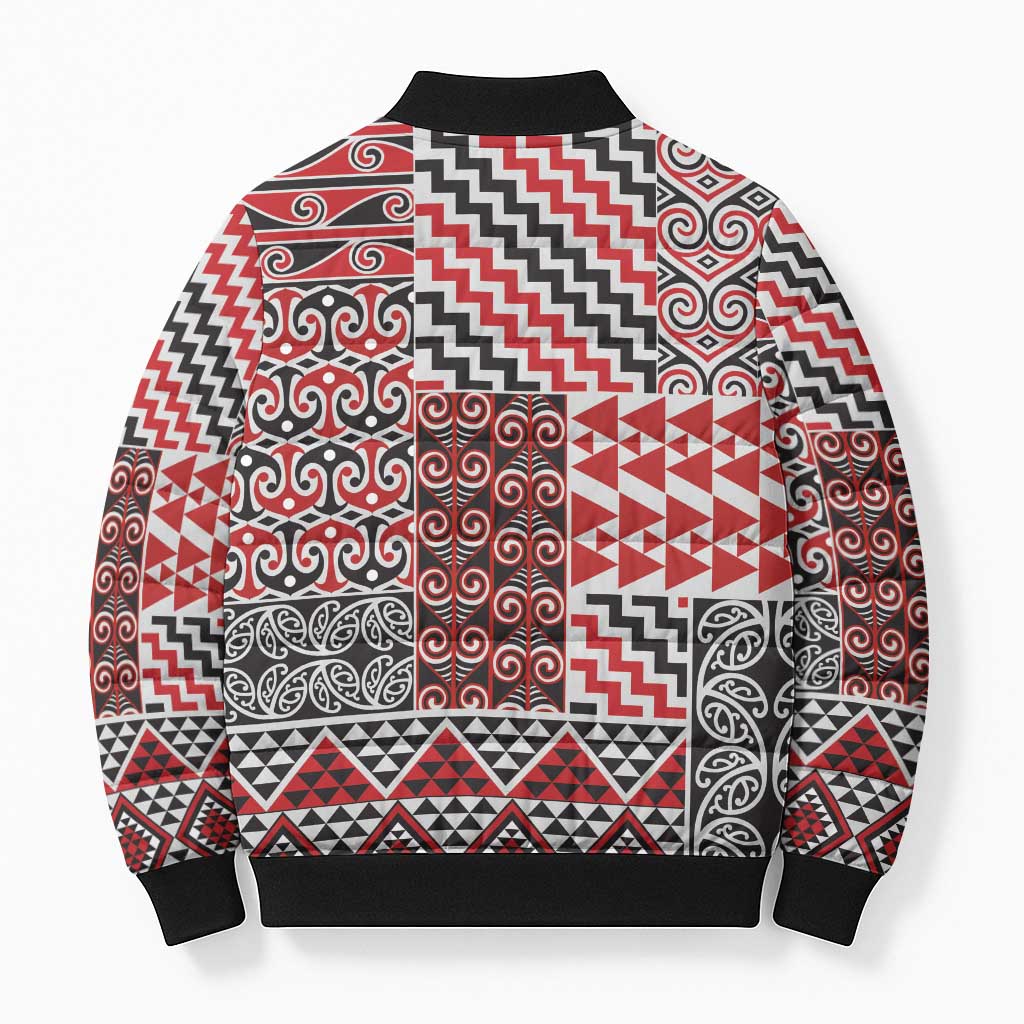 Aotearoa Kowhaiwhai Taniko Patchwork Motifs Bomber Puffer Jacket - Aussie Hoodie