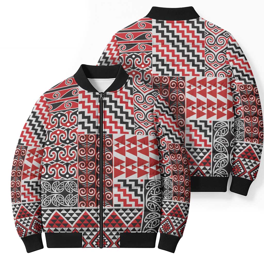 Aotearoa Kowhaiwhai Taniko Patchwork Motifs Bomber Puffer Jacket - Aussie Hoodie
