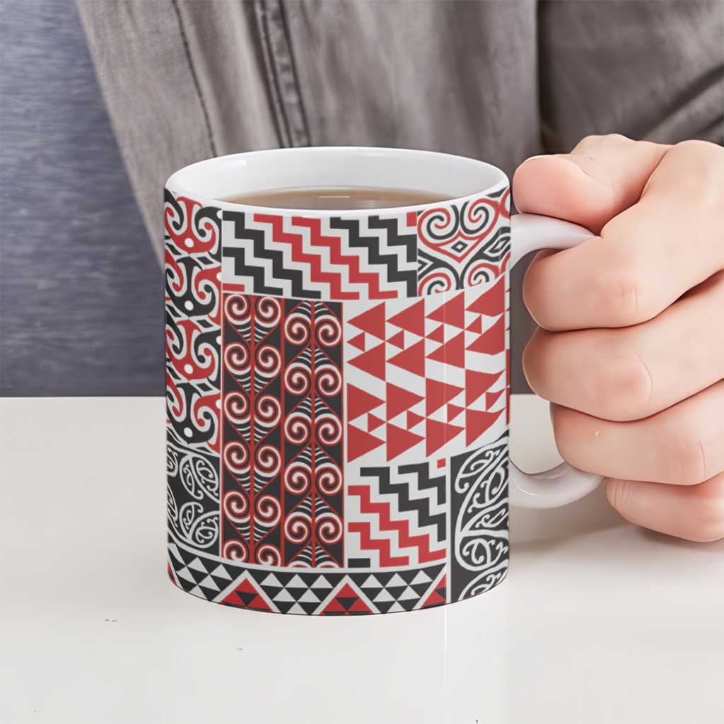 Aotearoa Kowhaiwhai Taniko Patchwork Motifs Ceramic Mug - Aussie Hoodie