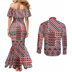 Aotearoa Kowhaiwhai Taniko Patchwork Motifs Couples Matching Mermaid Dress and Long Sleeve Button Shirt