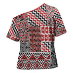 Aotearoa Kowhaiwhai Taniko Patchwork Motifs Cross Shoulder Shirt - Aussie Hoodie