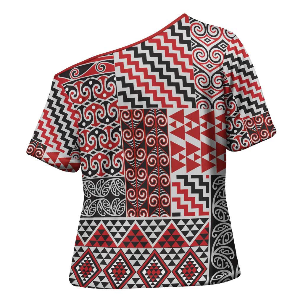 Aotearoa Kowhaiwhai Taniko Patchwork Motifs Cross Shoulder Shirt - Aussie Hoodie