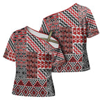 Aotearoa Kowhaiwhai Taniko Patchwork Motifs Cross Shoulder Shirt - Aussie Hoodie