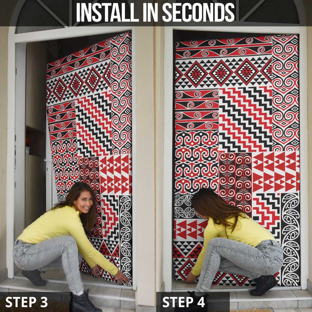 Aotearoa Kowhaiwhai Taniko Patchwork Motifs Door Cover - Aussie Hoodie