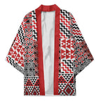 Aotearoa Kowhaiwhai Taniko Patchwork Motifs Kimono - Aussie Hoodie