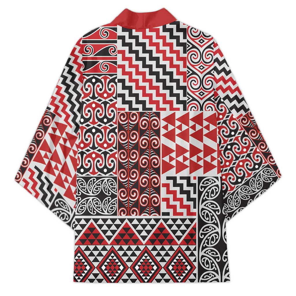 Aotearoa Kowhaiwhai Taniko Patchwork Motifs Kimono - Aussie Hoodie