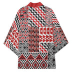Aotearoa Kowhaiwhai Taniko Patchwork Motifs Kimono - Aussie Hoodie